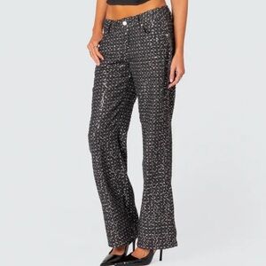 NEW EDIKTED Nyah Sequin Low Rise Wide Leg Jeans Size Large NWOT Retail $95